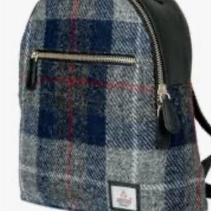 Harris Tweed mini back pack in grey and blue plaid pattern